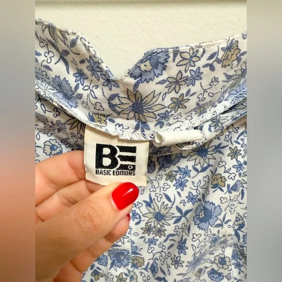 Vintage 60s 80s high rise pleated floral Bermuda shorts blue white cottagecore - Picture 10 of 10